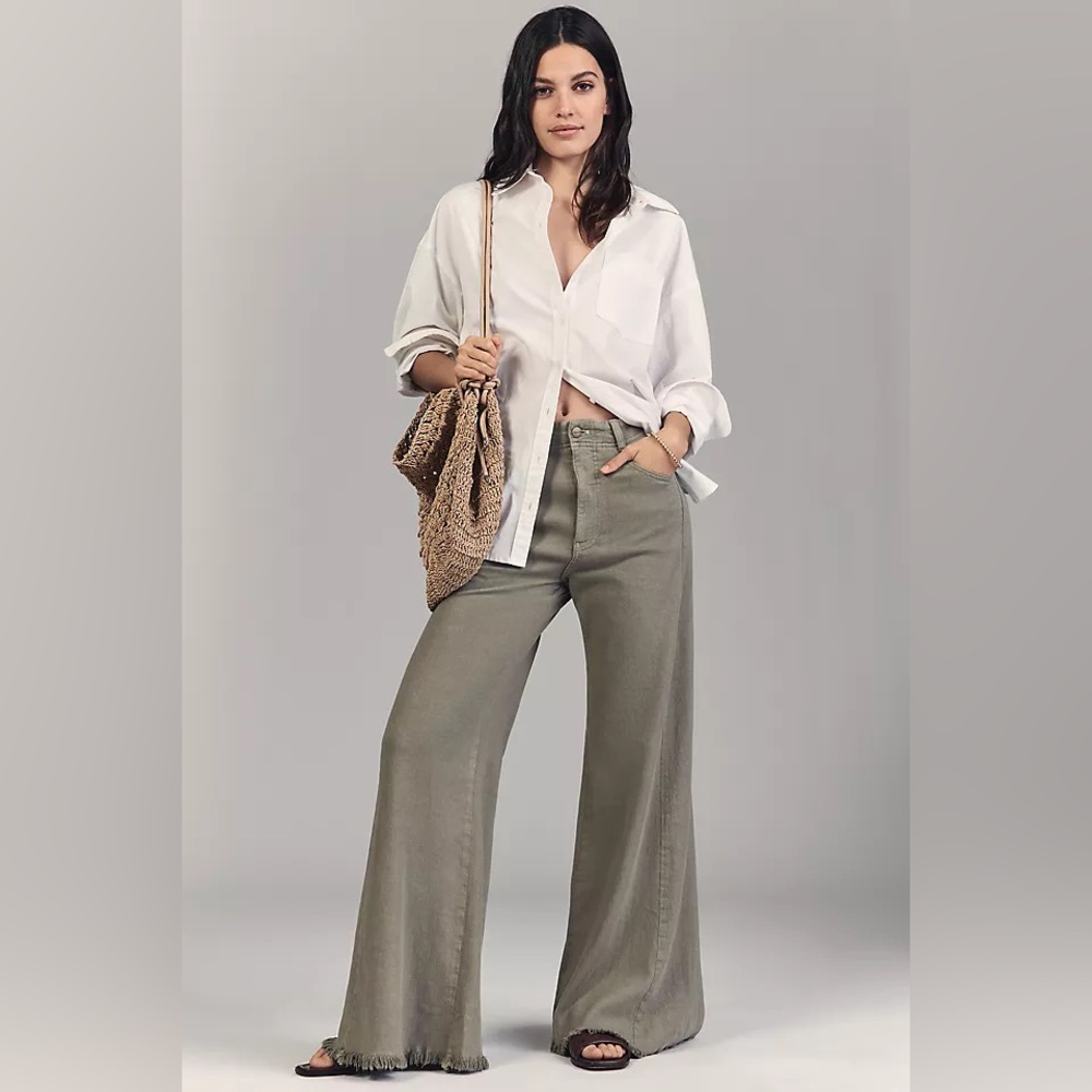 Pilcro Adi Linen Mid-Rise 
FRAYED RELAXED FLARE PANTS By Anthropologie size 33